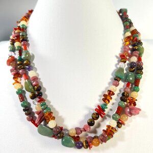 Vtg 3 Strand Semi precious gems Chips & Beads Southwest Turquoise Amber Amethyst